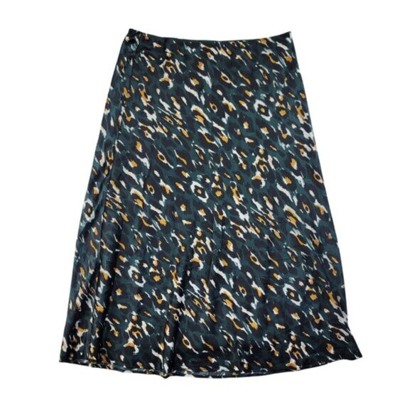 Express Leopard Print Satin Midi High Rise Skirt Trendy Animal Print Slip Skirt - Picture 1 of 10